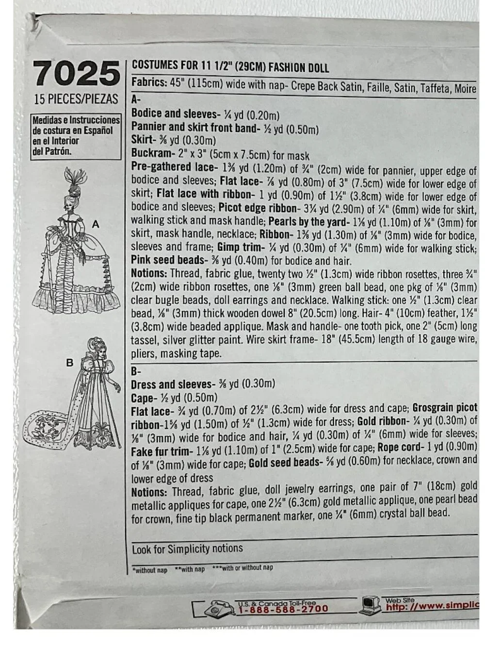Uncut Simplicity 7025 Barbie Diva Queen Sewing Pattern Fashion Royal